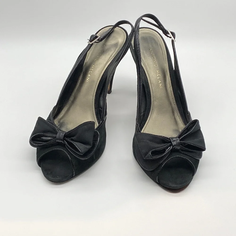 Antonio Melani Black Suede Healed Stiletto Sandal with Bows size 6.5, the go to - Picture 5 of 11